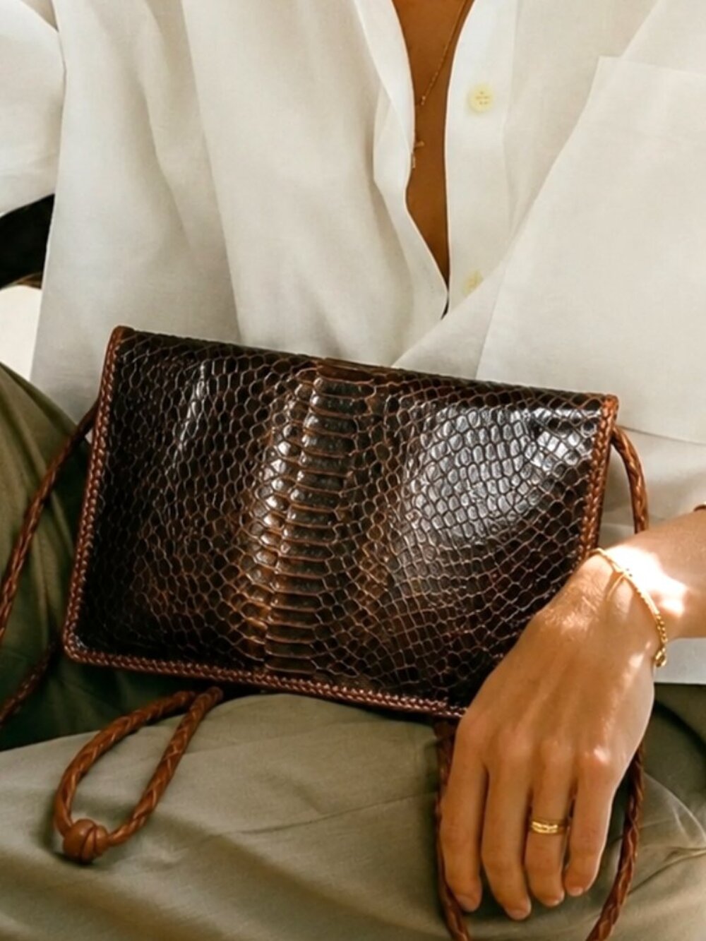 Vintage genuine Snakeskin and leather shoulder bag